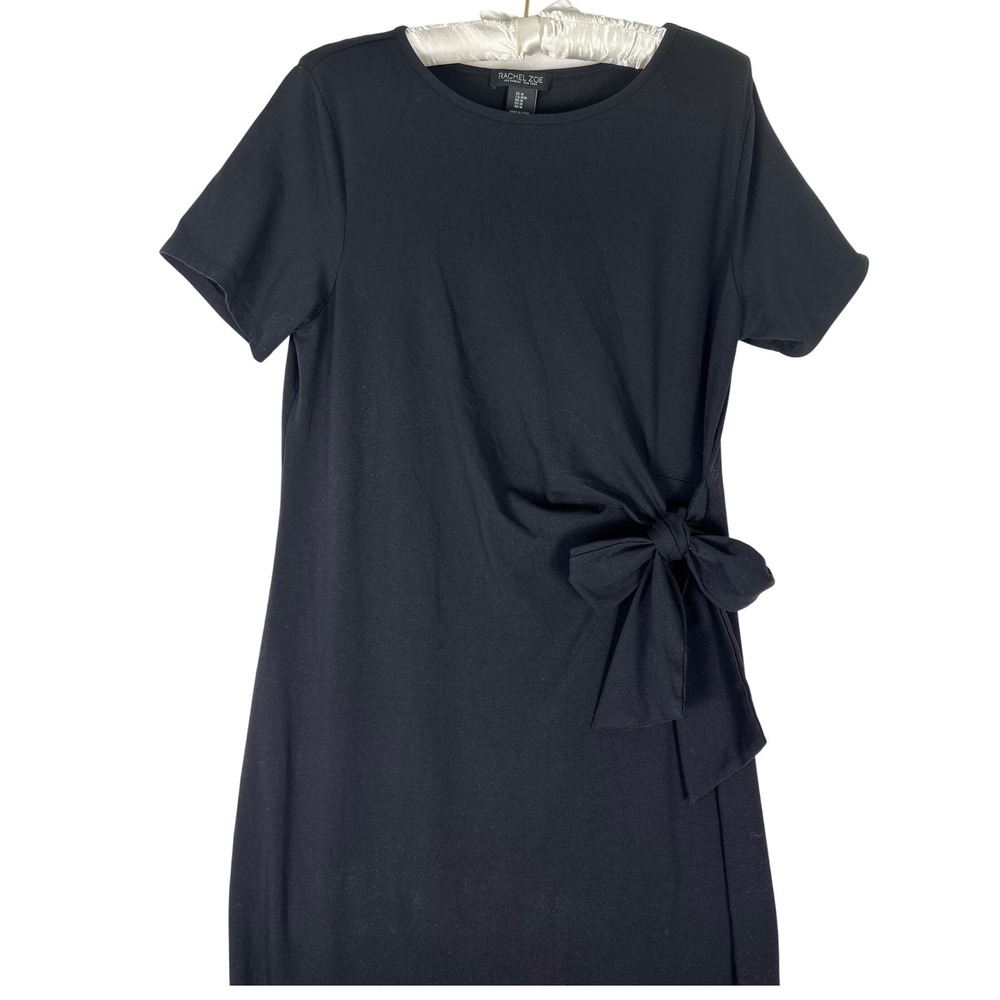 Rachel Zoe Midi Column Dress M Black Side Tie Ruched Minimalist Quiet Luxury - Picture 4 of 10